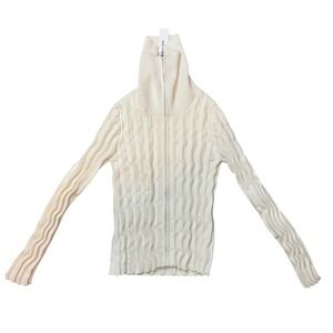 Vigoss Cream Wavy Ribbed Quarter Zip‎ Mock Neck Sweater VC-W02514A NWT